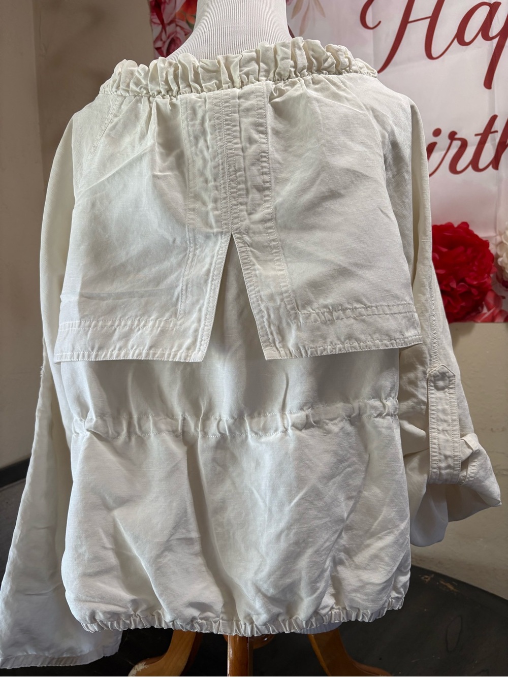 Ali Ro Cream Drawstring Ruffle-Neck Utility Jacket - Picture 5 of 11